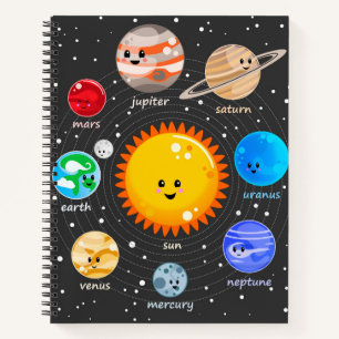 Sonnensystem Kawaii glückliche Planeten Sternkart Notizbuch