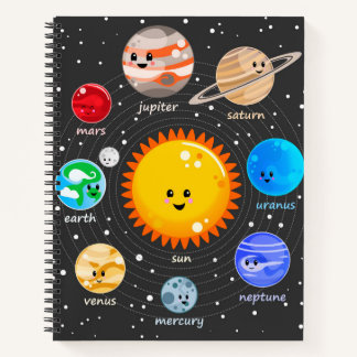 Sonnensystem Kawaii glückliche Planeten Sternkarte Notizbuch