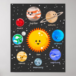 Sonnensystem Kawaii Illustration Sonne und Planete Poster