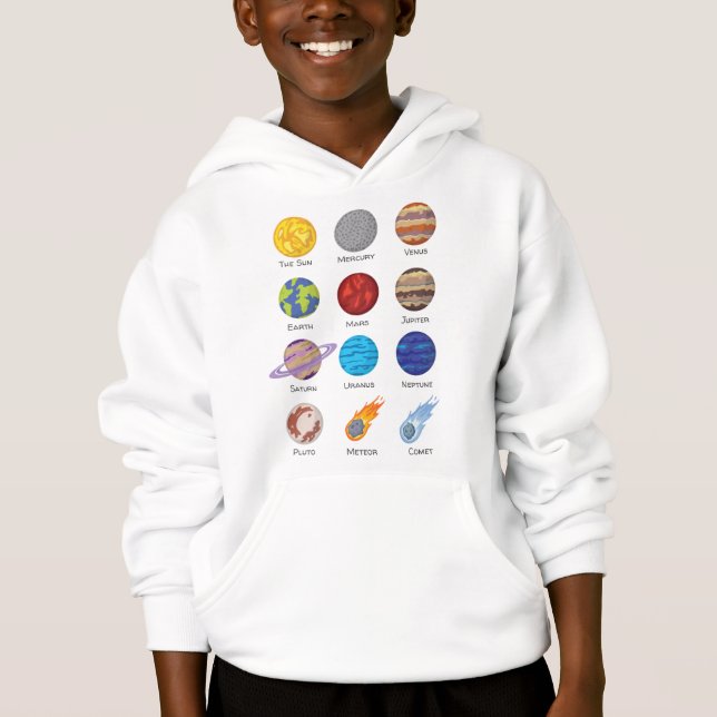 Sonnensystem, Planeten, Kometen, weiß Hoodie (Vorderseite)