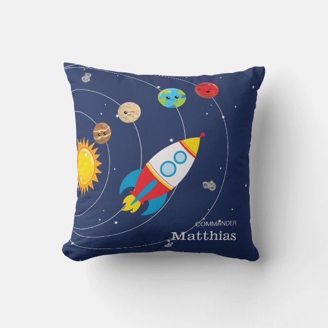 Sonnensystem-Planeten Rocketship Raum-Astronaut Kissen (Vorderseite)