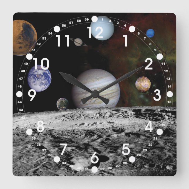 Sonnensystem Quadratische Wanduhr (Vorderseite)