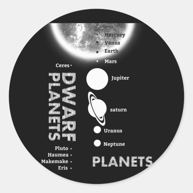 Sonnensystem - Zwergplaneten - Geschenk für Shirt Runder Aufkleber (Vorderseite)
