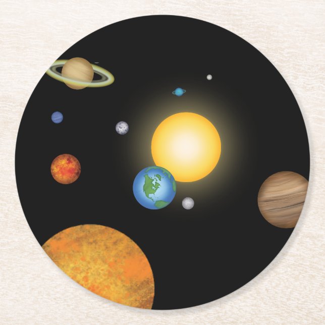 Sonnensysteme Planeten im tiefen dunklen Raum, kos Runder Pappuntersetzer (Vorderseite)