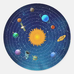 Sonnensysteme Planeten mit Sun & Astronaut Runder Aufkleber