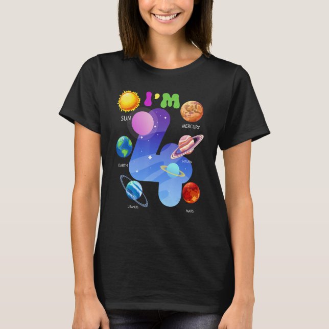 Sonnensysteme Planeten Niedlich 4 Jahre alt 4. Geb T-Shirt (Vorderseite)