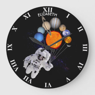 Sonnensystemsun-Planeten-Astronauten-Milchstraße Große Wanduhr