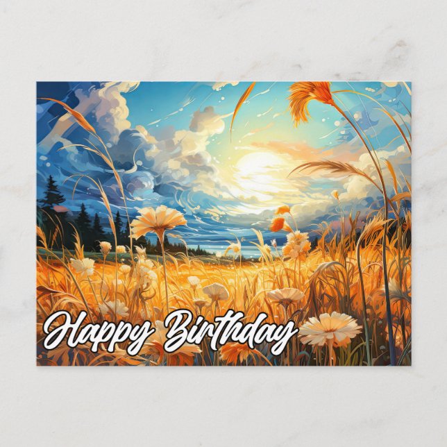 Sonnentag im Prärie | Happy Birthday Postkarte (Vorderseite)