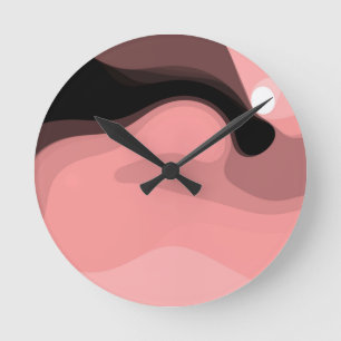 Sonnenuntergang: Abstrakt rosa, schwarz und weiß Runde Wanduhr