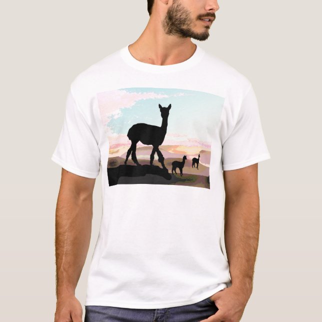 Sonnenuntergang-Alpakas T-Shirt (Vorderseite)
