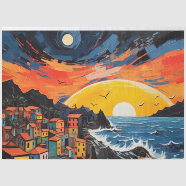 Sonnenuntergang Altstadt, Berge, Meer Seidenpapier (Vorderseite)
