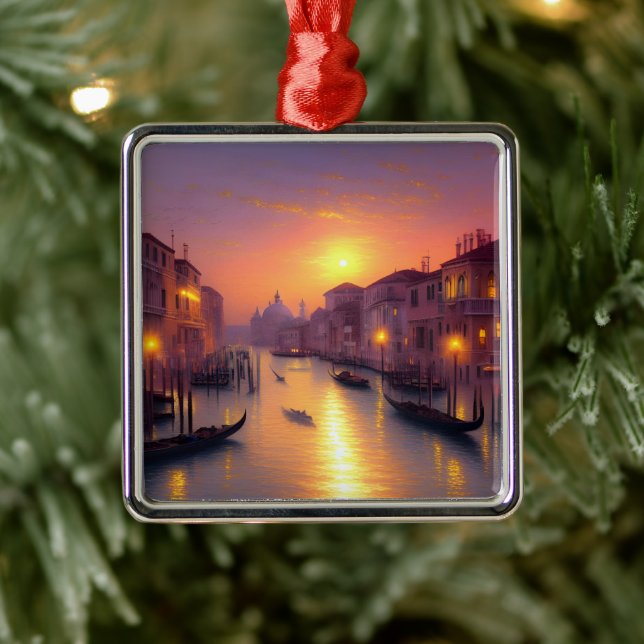 Sonnenuntergang am Canale Grande Digitale Kunst Ornament Aus Metall (Baum)