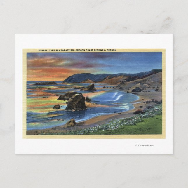 Sonnenuntergang am Cape San Sabastian auf Oregon Postkarte (Vorderseite)