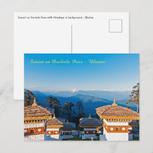 Sonnenuntergang am Dochula-Pass - Bhutan, Himalaja Postkarte