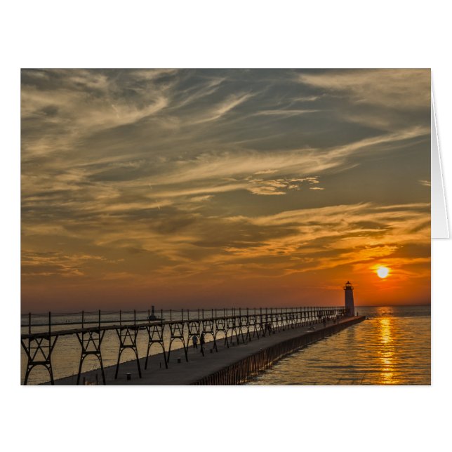 Sonnenuntergang am Manistee North Pierhead Leuchtt (Vorderseite (Horizontal))