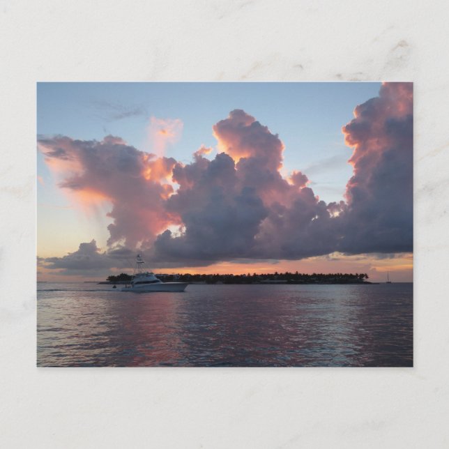 Sonnenuntergang am Meer mit Schiff Postkarte (Vorderseite)