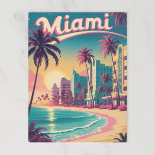 Sonnenuntergang am Miami Beach im Vintage-Stil Postkarte