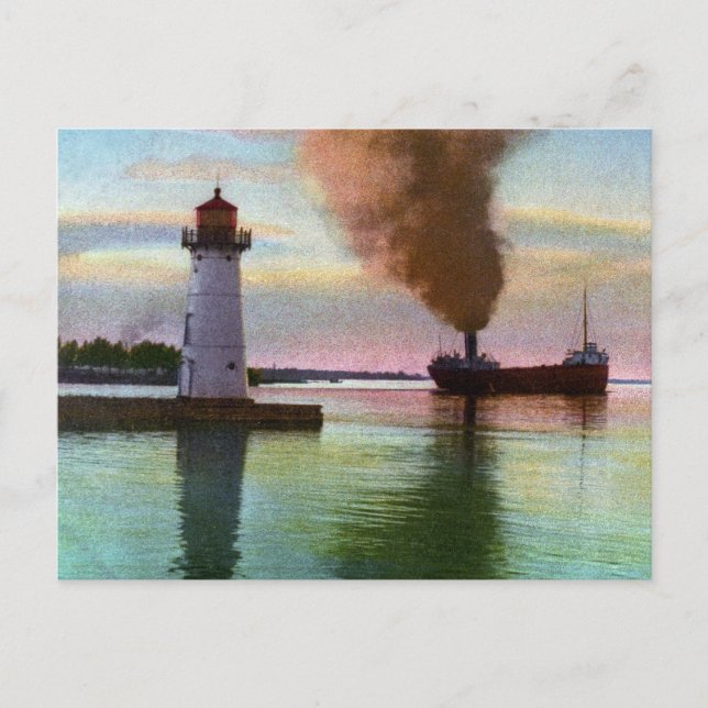 Sonnenuntergang am Oberlicht, Sault Ste. Marie, MI Postkarte (Vorderseite)