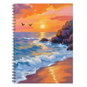 Sonnenuntergang am Orange Beach   Küstenmalerei Notizblock