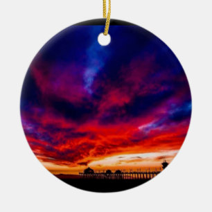 Sonnenuntergang am Pier, Huntington Beach, CA Keramik Ornament