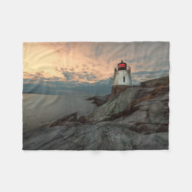 Sonnenuntergang am Schloss-Hügel-Leuchtturm Fleecedecke (Vorderseite (Horizontal))