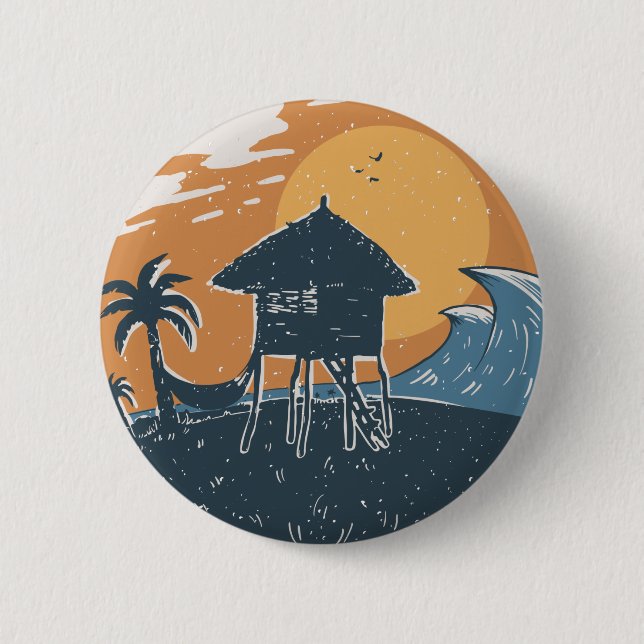 Sonnenuntergang am Strand Button (Vorderseite)