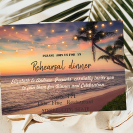 Sonnenuntergang am Strand Hochzeit, Palme, Lights  Einladung