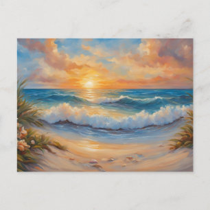 Sonnenuntergang am Strand Illustration Postkarte