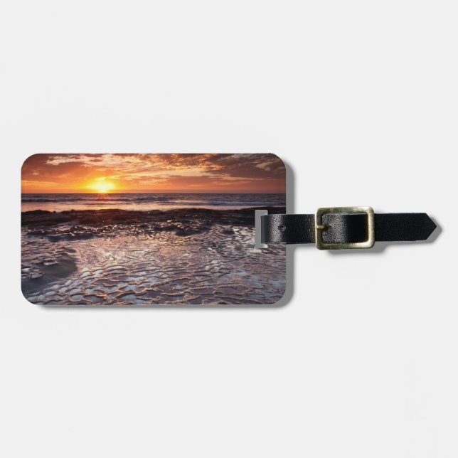 Sonnenuntergang am Strand, Kalifornien Gepäckanhänger (Vorderseite horizontal)