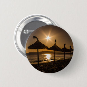 Sonnenuntergang am Strand, Mallorca, Spanien Button