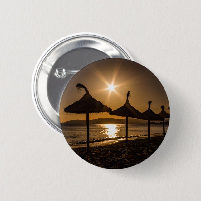 Sonnenuntergang am Strand, Mallorca, Spanien Button (Vorne & Hinten)