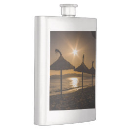 Sonnenuntergang am Strand, Mallorca, Spanien Flachmann