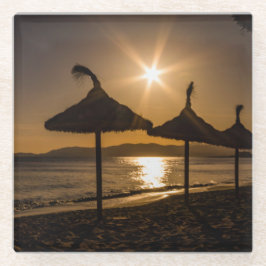 Sonnenuntergang am Strand, Mallorca, Spanien Glasuntersetzer