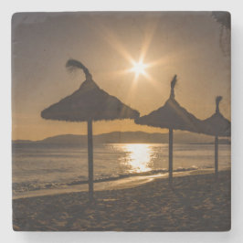 Sonnenuntergang am Strand, Mallorca, Spanien Steinuntersetzer