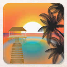 Sonnenuntergang am Strand mit Palmen
