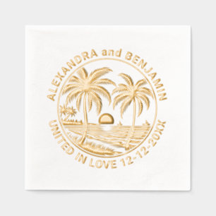 Sonnenuntergang am Strand, Palmen, Hochzeitscouch Servietten Mit Folie