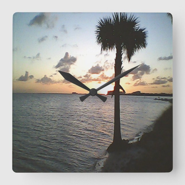 Sonnenuntergang am Strand Quadratische Wanduhr (Vorderseite)