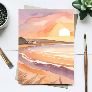 Sonnenuntergang am Strand   Schöne Aquarellmalerei Postkarte