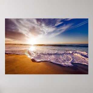 Sonnenuntergang am Strand Sonnenlichtküste Poster