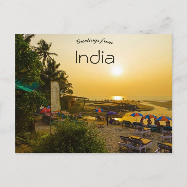 Sonnenuntergang am Strand von Goa India Postkarte (Vorderseite)