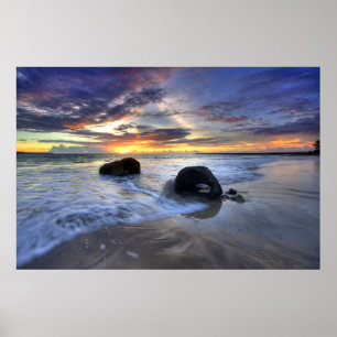 Sonnenuntergang am Strand von Kedongana Poster