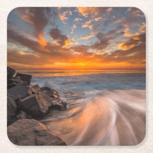 Sonnenuntergang am Strand von Tamarach Rechteckiger Pappuntersetzer