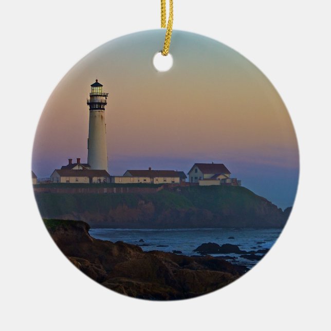 Sonnenuntergang am Tauben-Punkt-Leuchtturm Keramikornament (Vorne)