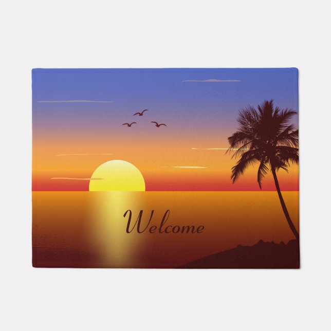 Sonnenuntergang am tropischen Strandwillkommen Fußmatte (Vorderseite)