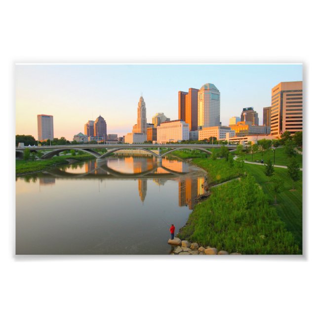 Sonnenuntergang an der Columbus-Skyline Fotodruck (Vorne)