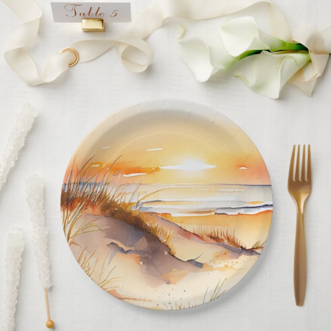 Sonnenuntergang an der Küste des tropischen Meeres Pappteller (Hochzeit)