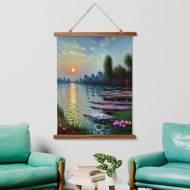 Sonnenuntergang an der Seine Art Wandteppich Mit Holzrahmen (Wohnzimmer)