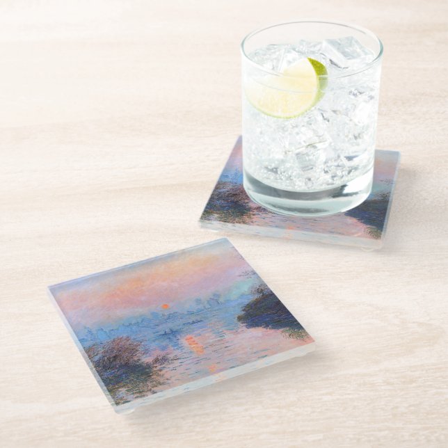 Sonnenuntergang an der Seine-Claude Monet Glasuntersetzer (Schrägansicht)