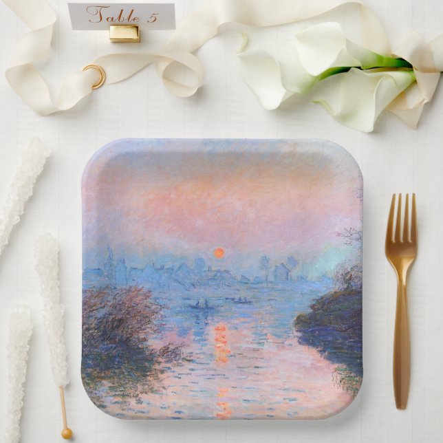 Sonnenuntergang an der Seine-Claude Monet Pappteller (Hochzeit)