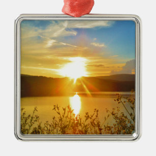 Sonnenuntergang auf dem Bergsee Arrowhead Silbernes Ornament